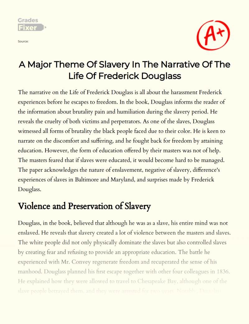 A Major Theme of Slavery in The Narrative of The Life of Frederick Douglass Essay