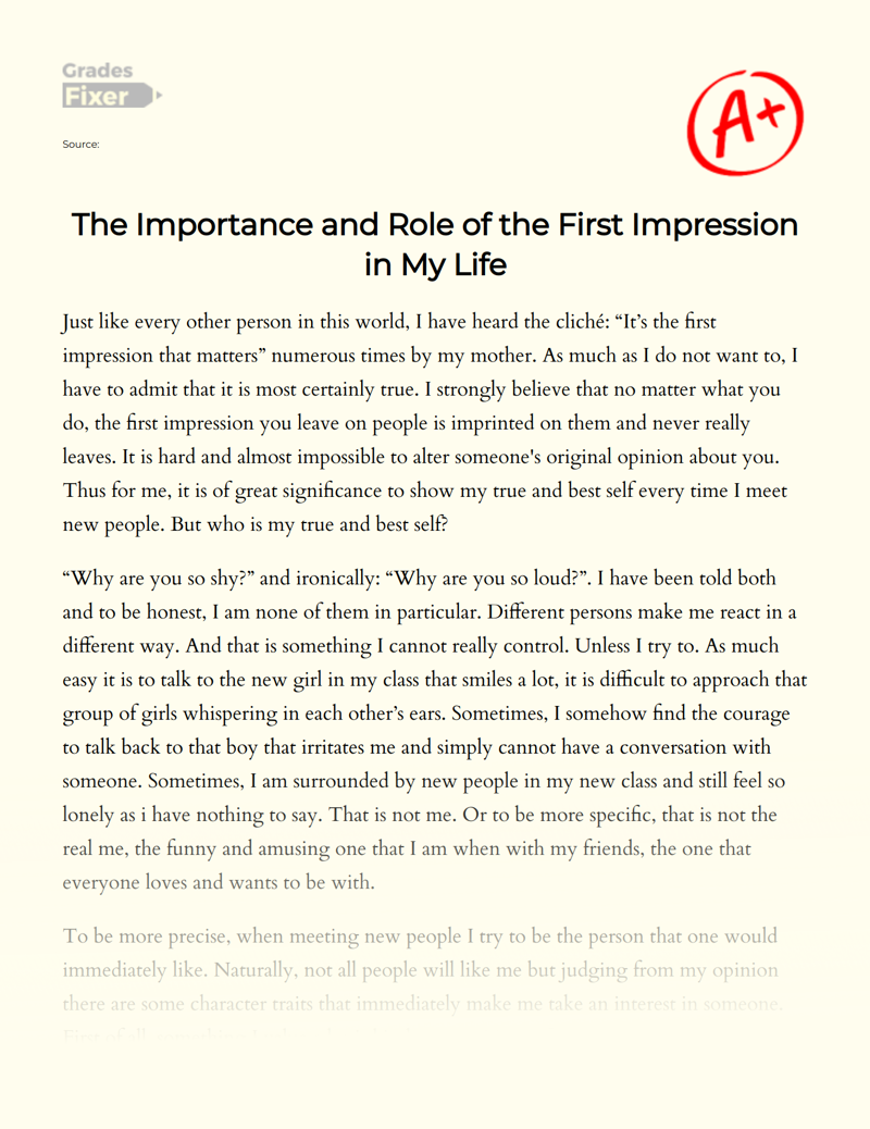 The Importance of First Impressions in My Life Essay