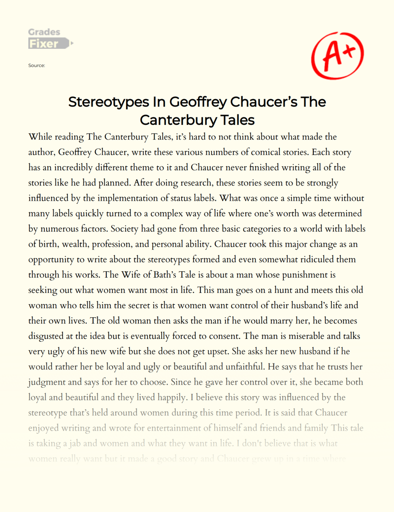 Stereotypes in Geoffrey Chaucer’s The Canterbury Tales Essay