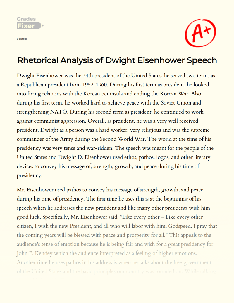 Rhetorical Analysis of Dwight Eisenhower Speech Essay