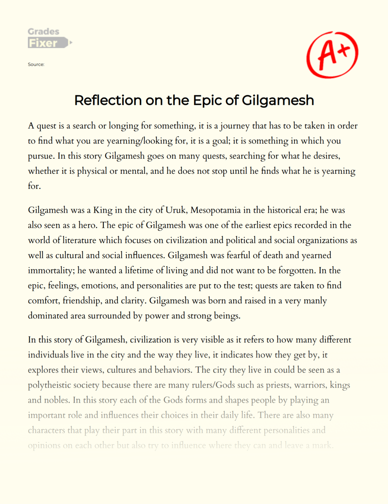 Reflection on The Epic of Gilgamesh Essay