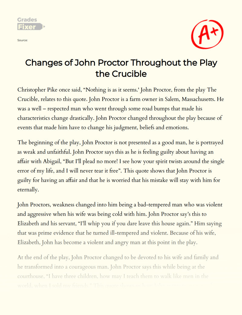 Changes of John Proctor Throughout The Play The Crucible Essay