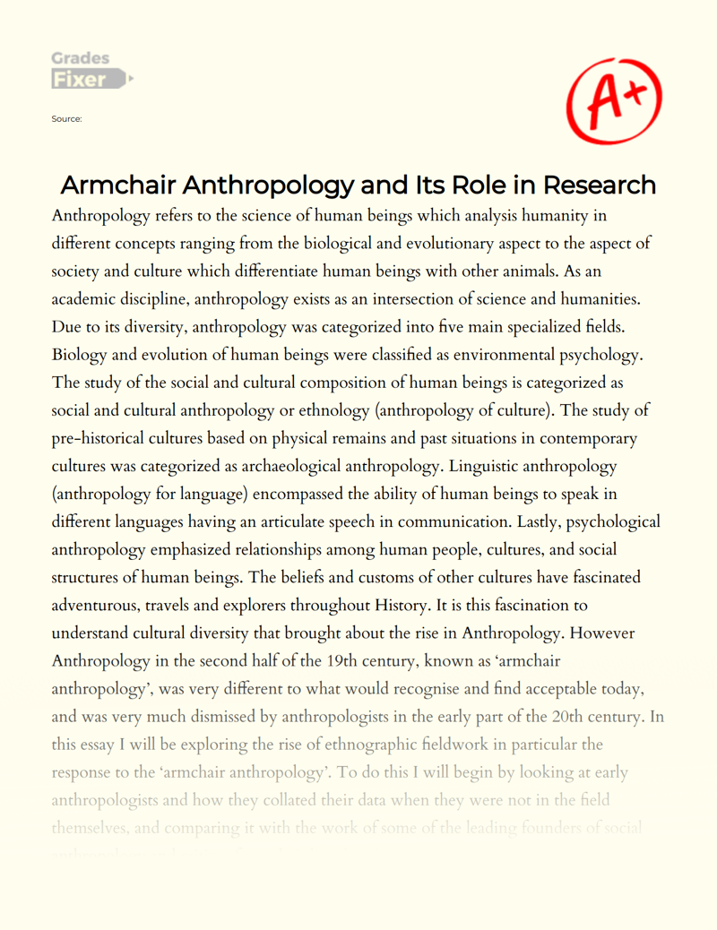 Armchair Anthropology and Its Role in Research Essay