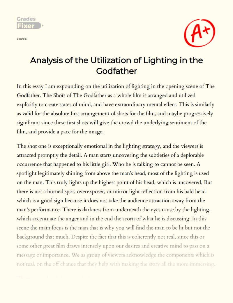 Analysis of The Utilization of Lighting in "The Godfather" Essay