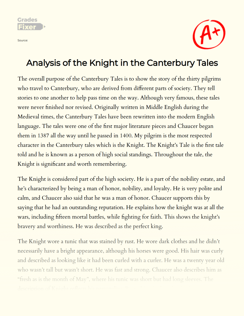 Analysis of The Knight in The Canterbury Tales Essay