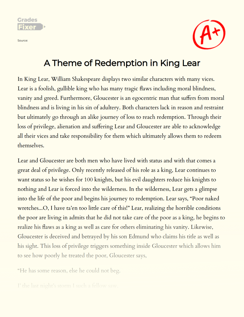 A Theme of Redemption in King Lear Essay