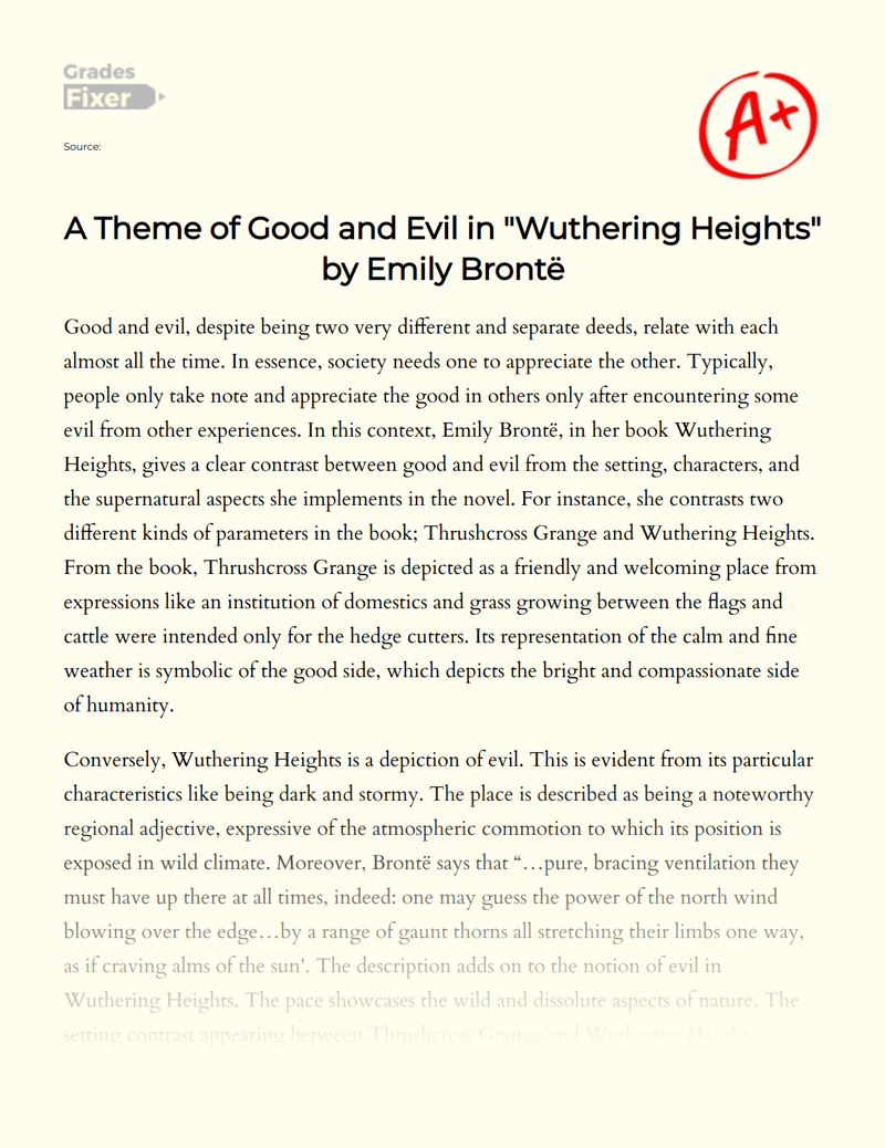 Wuthering Heights: a Theme of Good and Evil in Brontë's Novel Essay