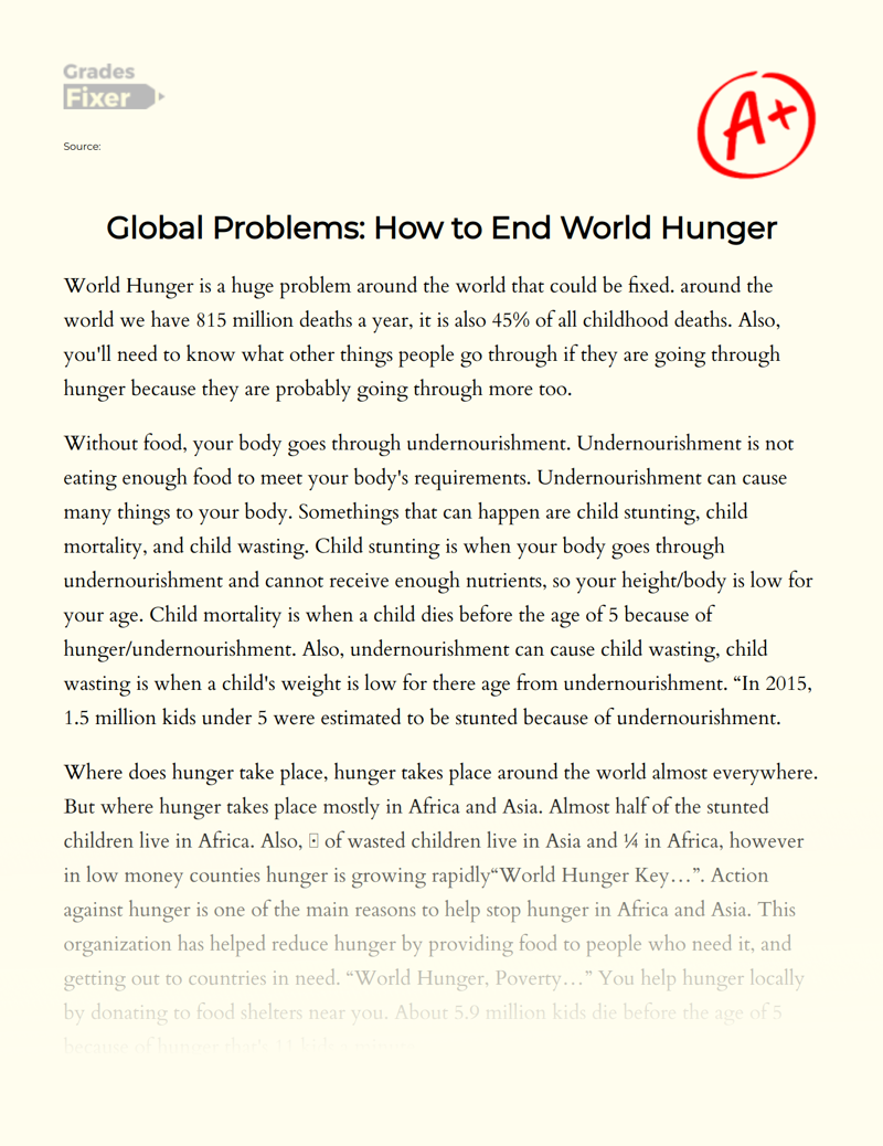 Global Problems: How to End World Hunger Essay