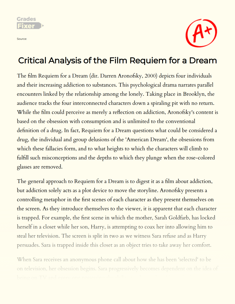 Critical Analysis of The Film Requiem for a Dream Essay