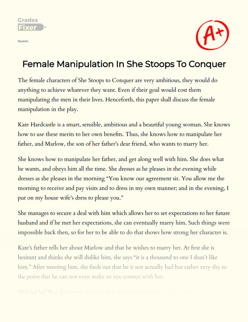 Female Manipulation in She Stoops to Conquer Essay