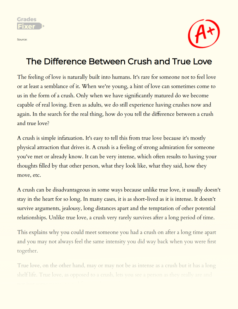 The Difference Between Crush and True Love Essay
