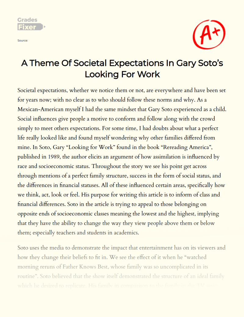 A Theme of Societal Expectations in Gary Soto’s Looking for Work Essay