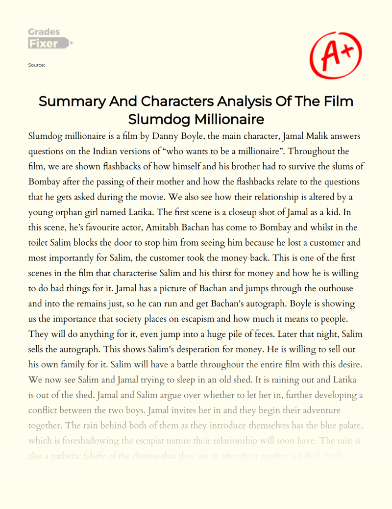 slumdog millionaire essay conclusion
