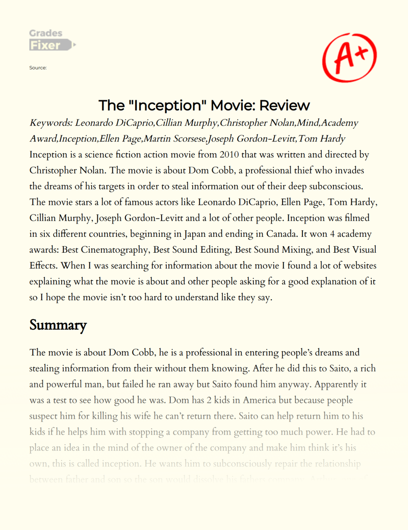 The "Inception" Movie: Review Essay