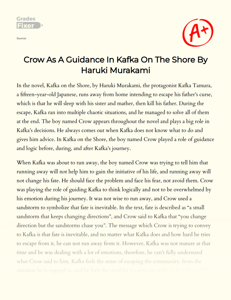 Crow as a Guidance in Kafka on The Shore by Haruki Murakami Essay