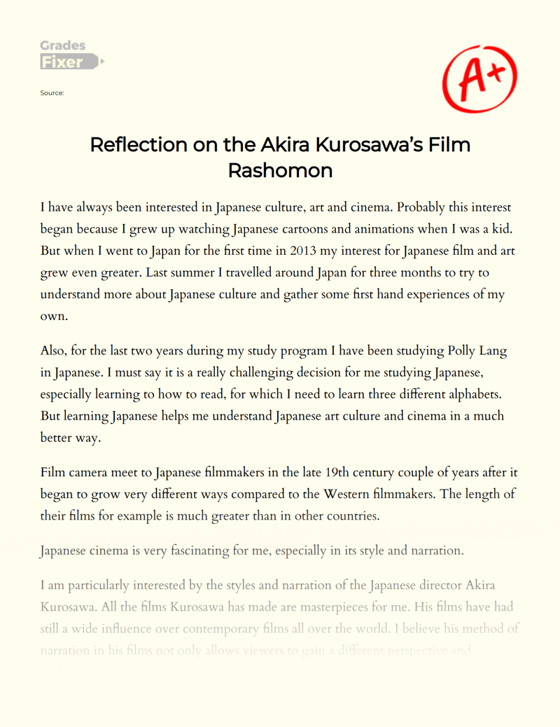Reflection on The Akira Kurosawa’s Film Rashomon Essay