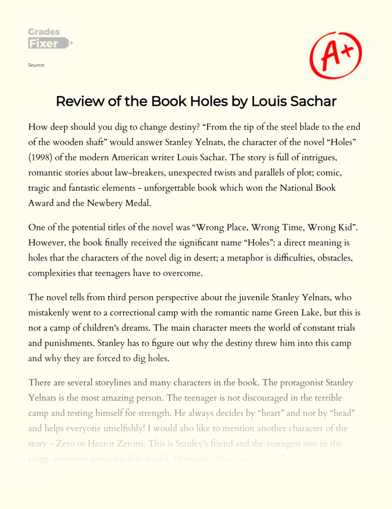 Review of The Book Holes by Louis Sachar Essay