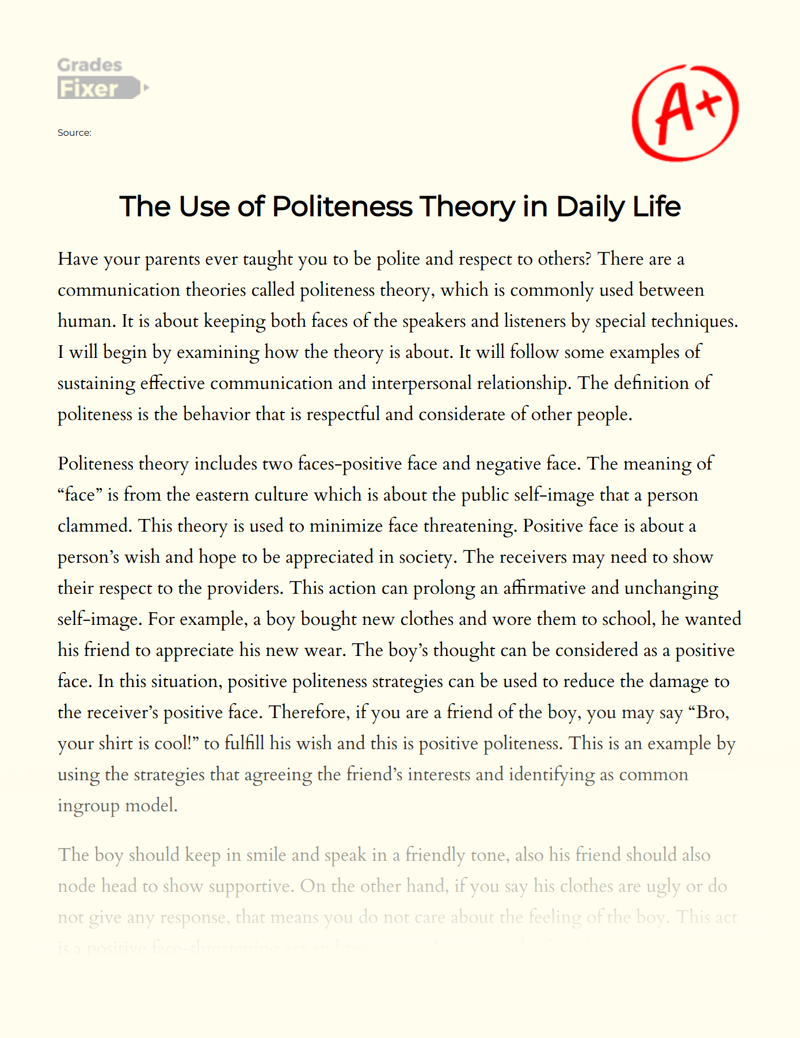 The Use of Politeness Theory in Daily Life Essay