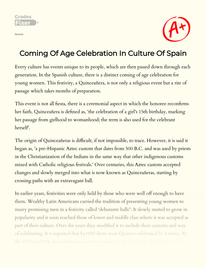 Coming of Age Celebration in Culture of Spain Essay