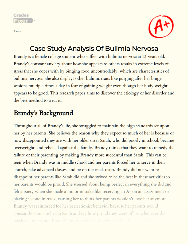 Case Study Analysis of Bulimia Nervosa Essay