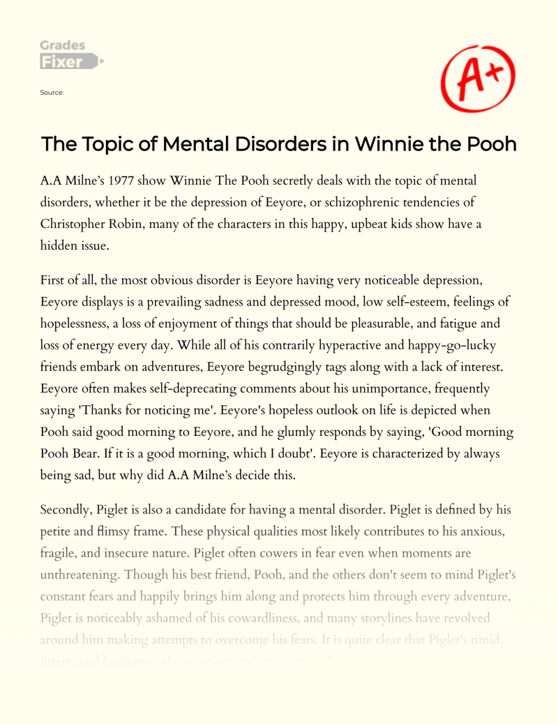 The Topic of Mental Disorders in Winnie The Pooh Essay