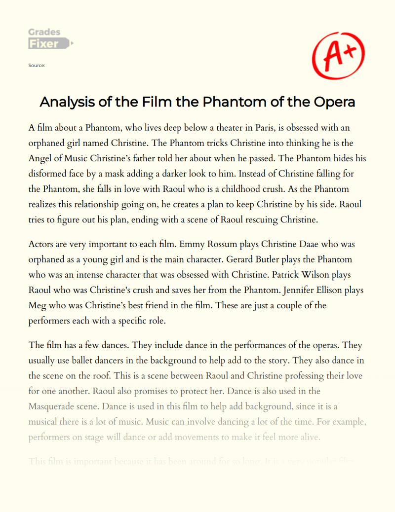 Analysis of The Film The Phantom of The Opera Essay