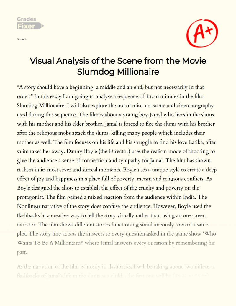 Visual Analysis of The Scene from The Movie Slumdog Millionaire Essay