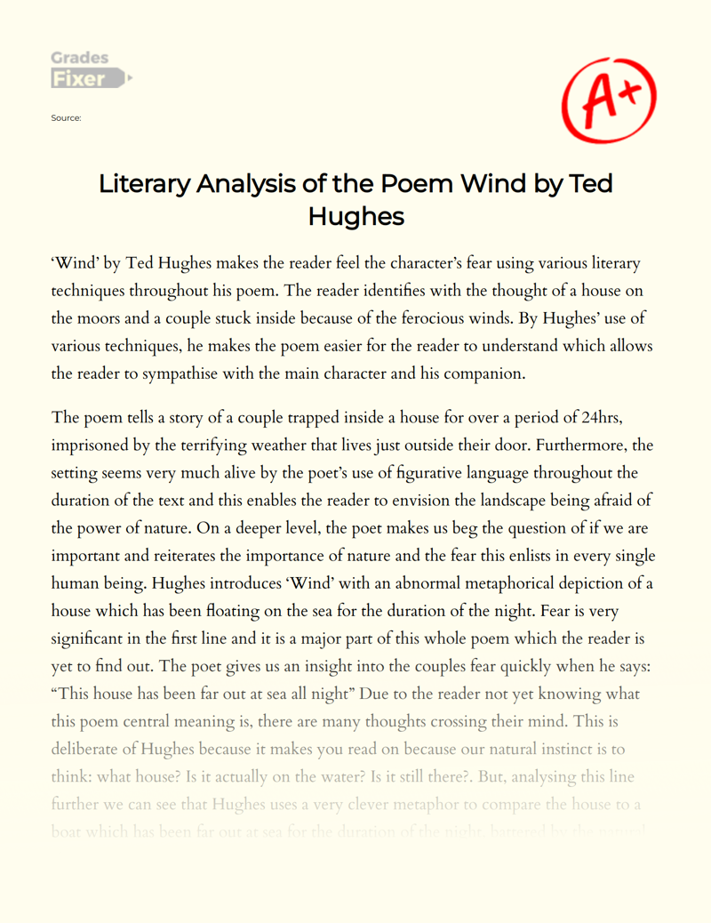 Literary Analysis of The Poem Wind by Ted Hughes Essay