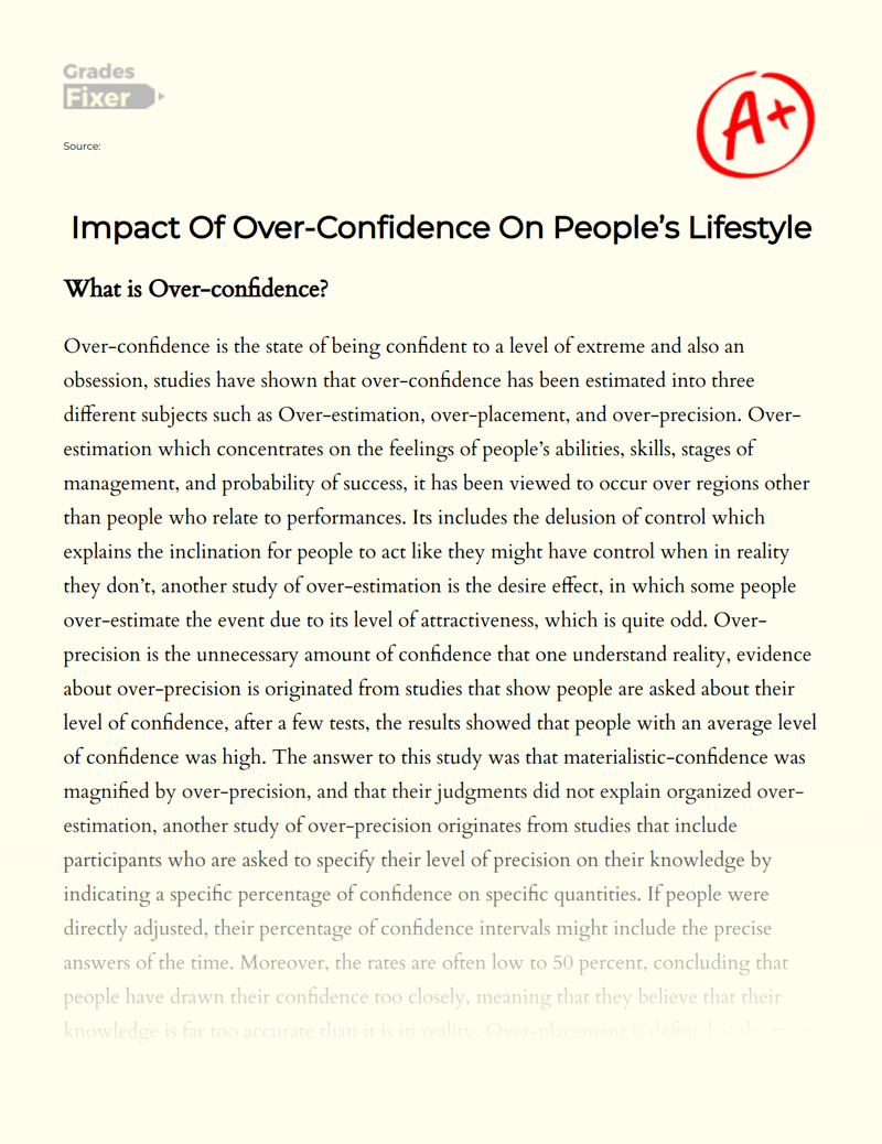 Impact of Over-confidence on People’s Lifestyle Essay