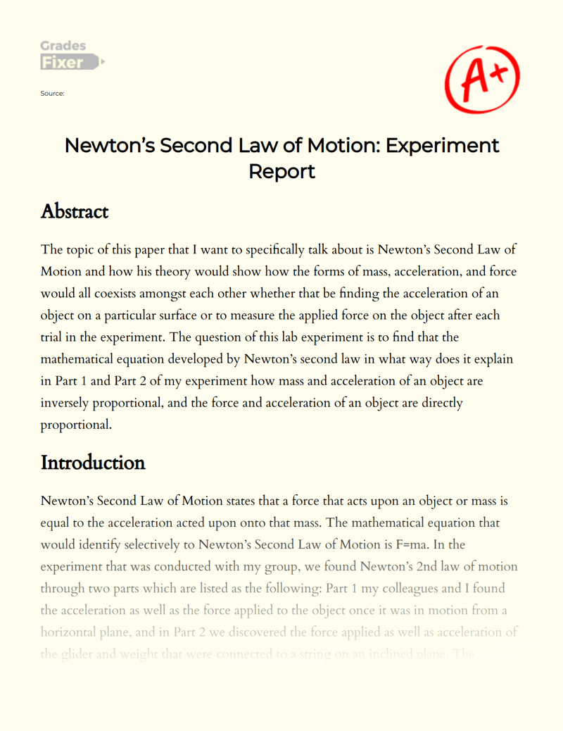 Newton’s Second Law of Motion: Experiment Report Essay