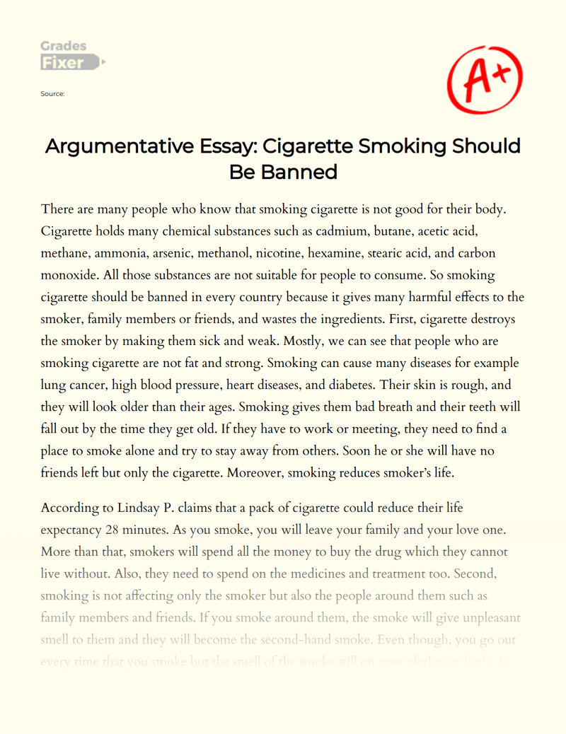 Cigarette Smoking Should Be Banned: Argumentative Essay