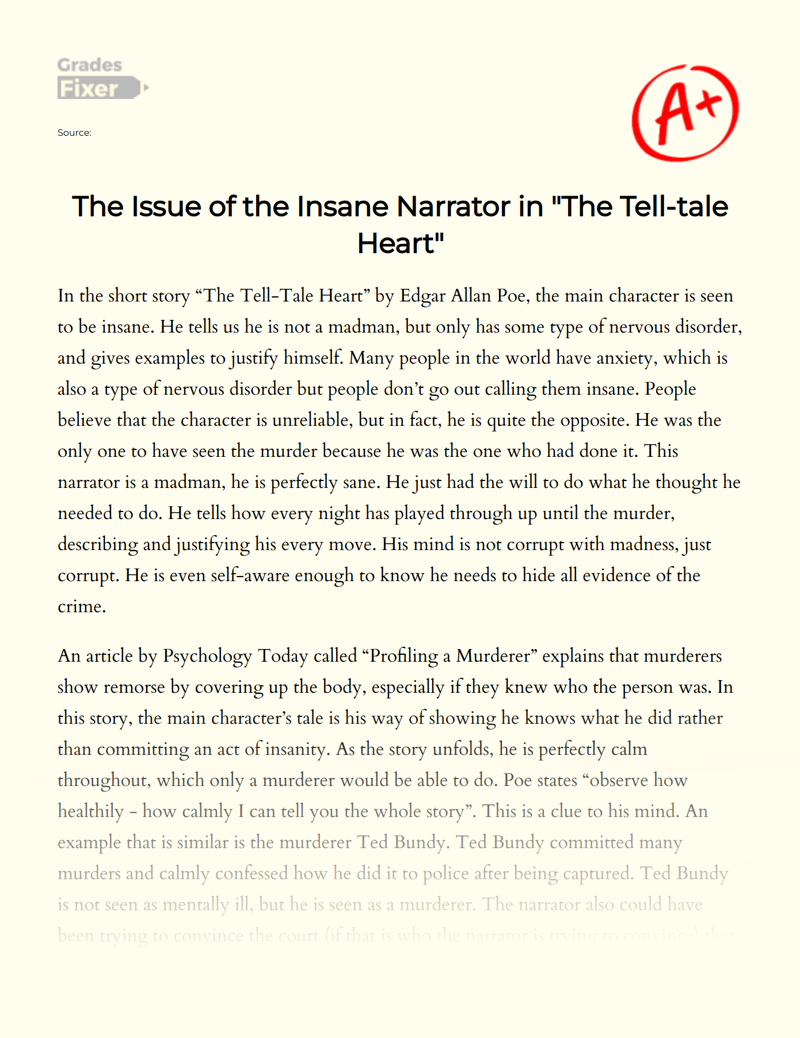 The Issue of The Insane Narrator in "The Tell-tale Heart"  Essay