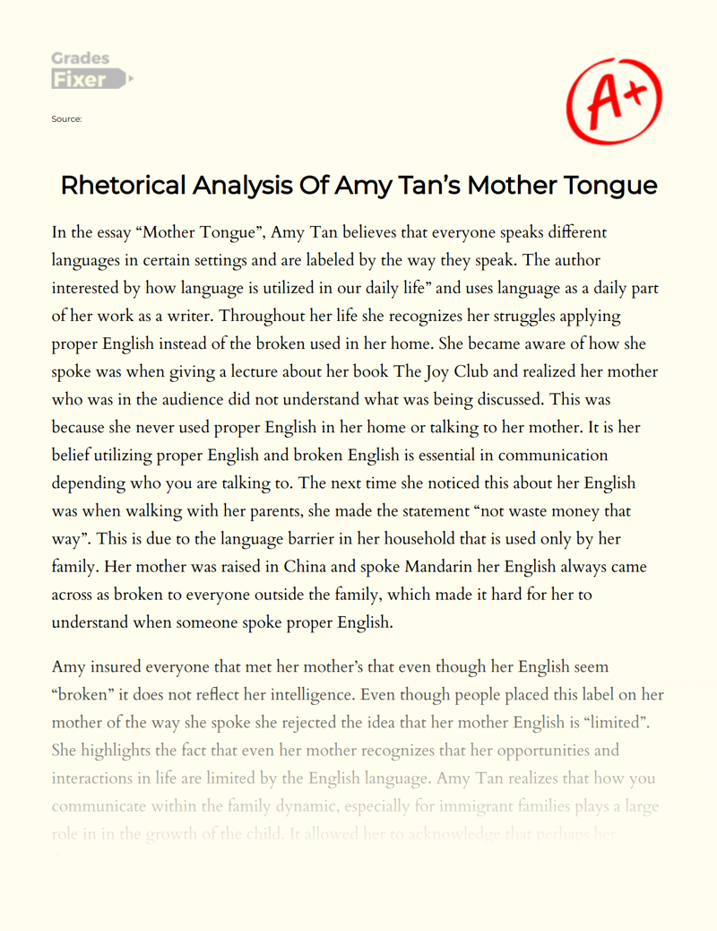 mother tongue rhetorical analysis essay