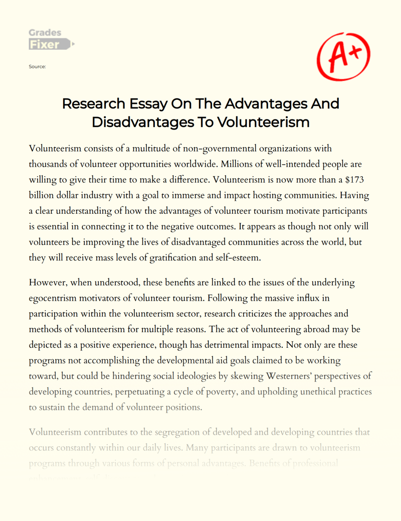 Weighing The Pros and Cons of Volunteerism Essay