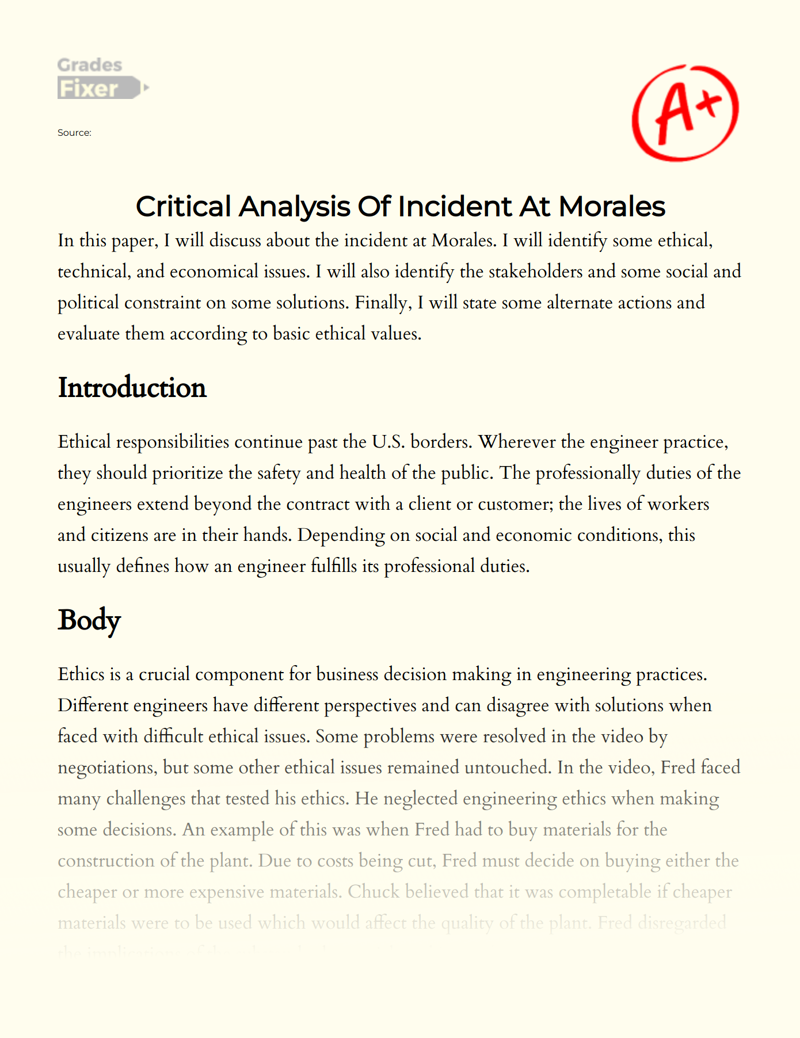 Critical Analysis of Incident at Morales Essay