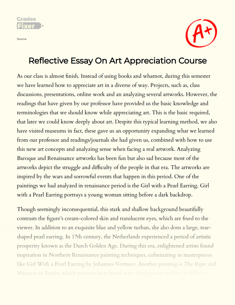 What I Learned in Art Appreciation Course Essay