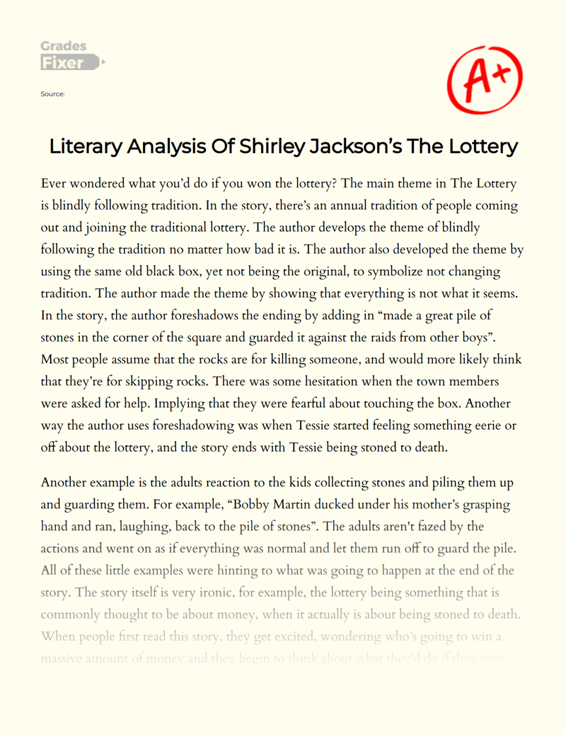 Literary Analysis of Shirley Jackson’s The Lottery Essay