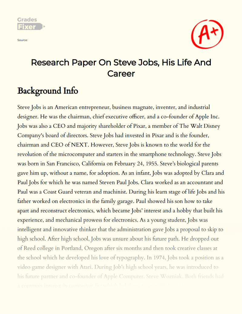 Research Paper on Steve Jobs,  His Life and Career Essay