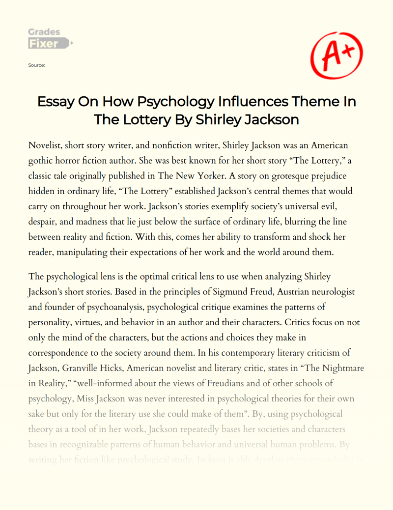 How Psychology Influences Theme in "The Lottery" by Shirley Jackson Essay