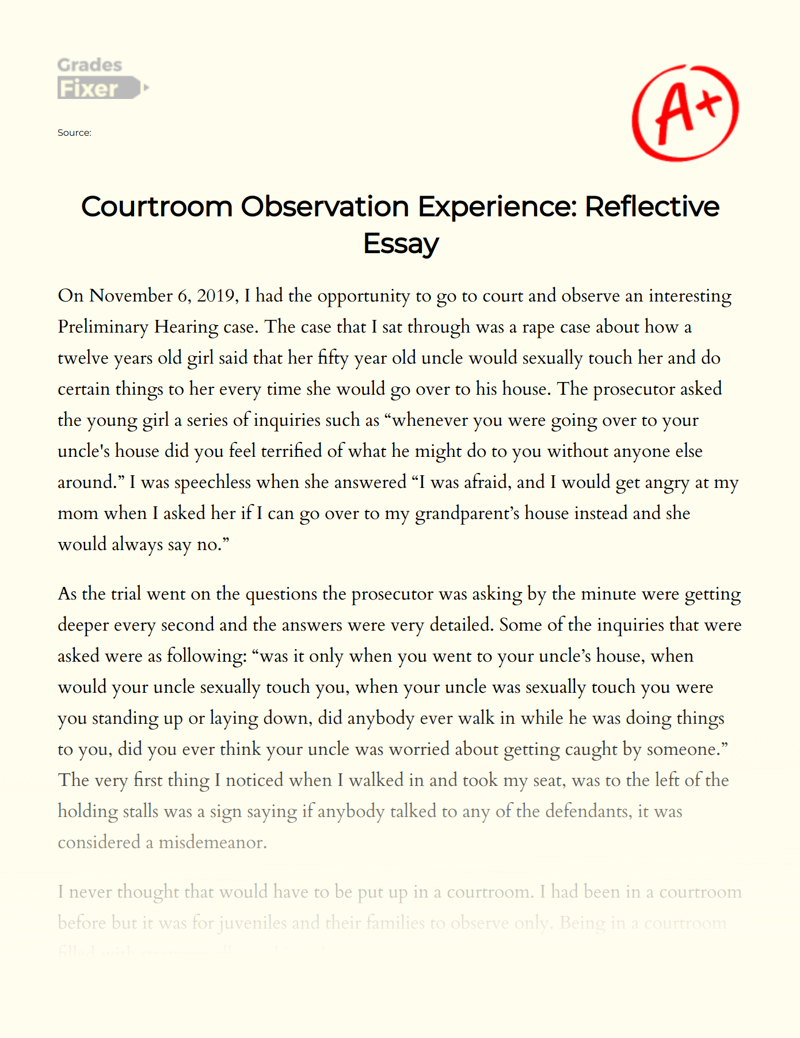 Courtroom Observation Experience: My Experience Essay