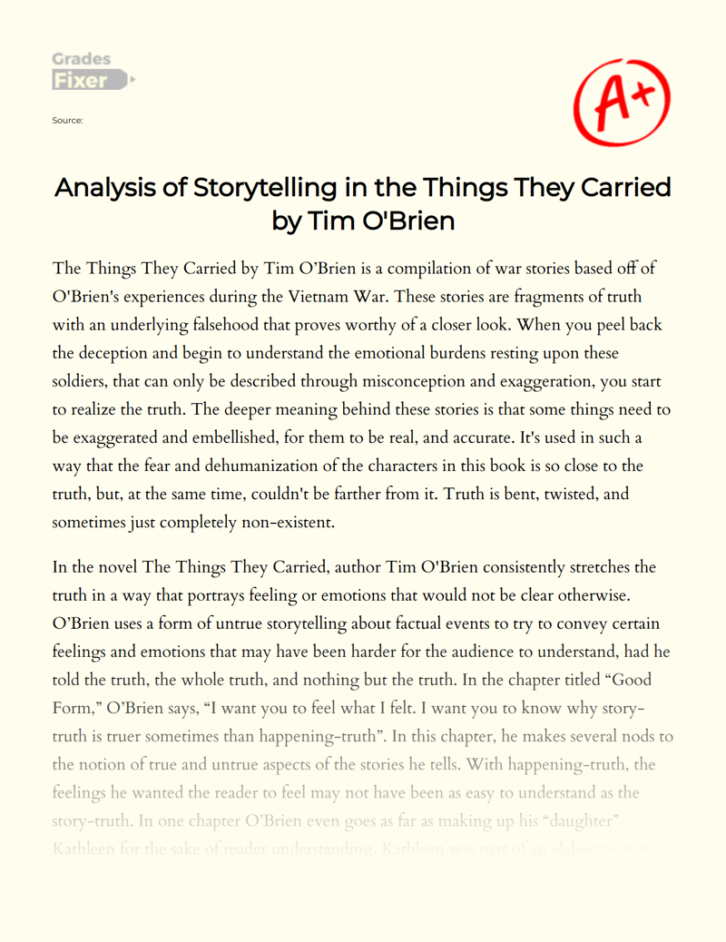 Analysis of Storytelling in The Things They Carried by Tim O'brien Essay