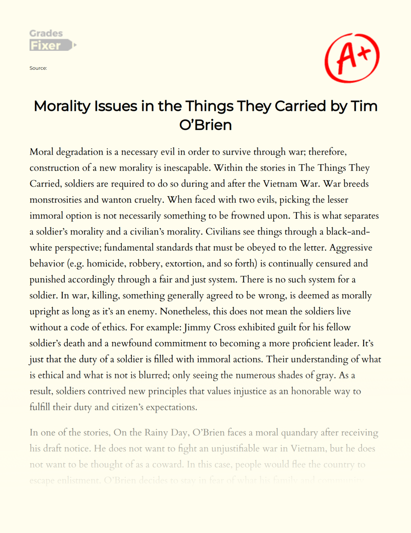 Morality Issues in The Things They Carried by Tim O’brien Essay