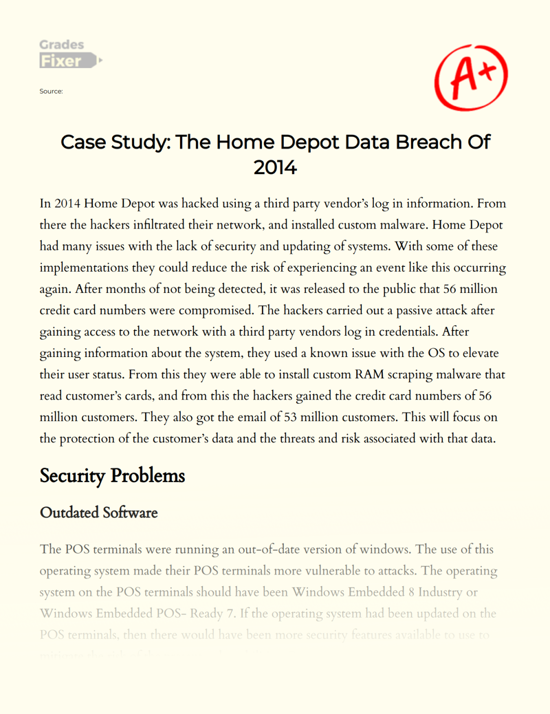 Case Study: The Home Depot Data Breach of 2014 Essay