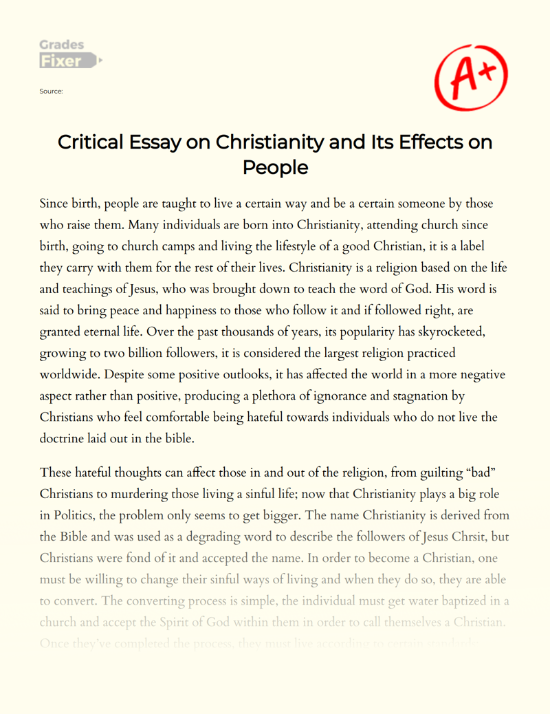Critical Look on Christianity and Its Effects on People Essay