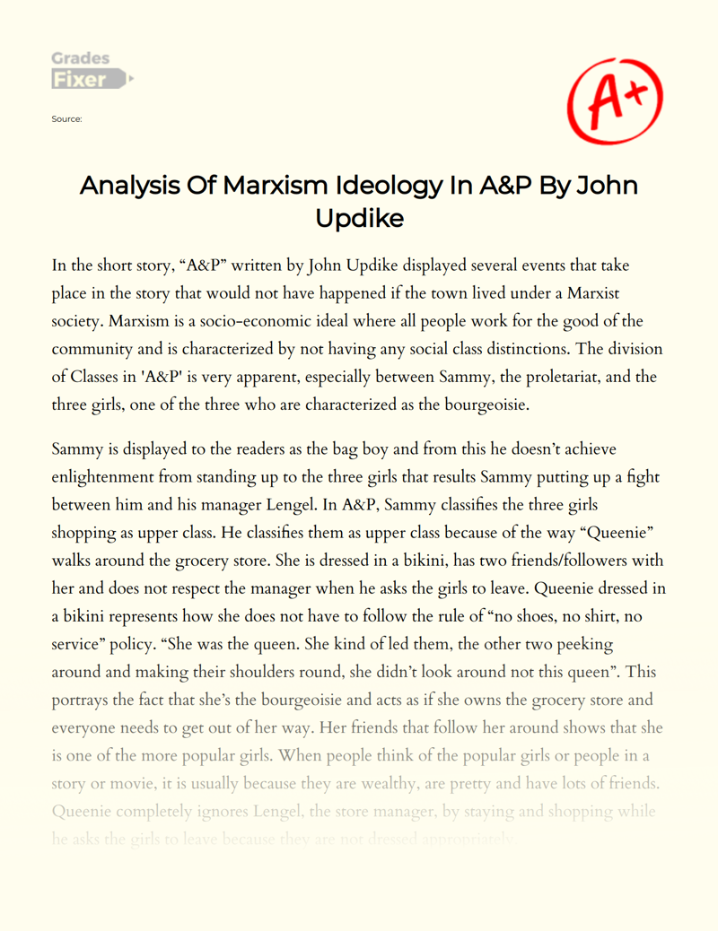Analysis of Marxism Ideology in A&P by John Updike Essay