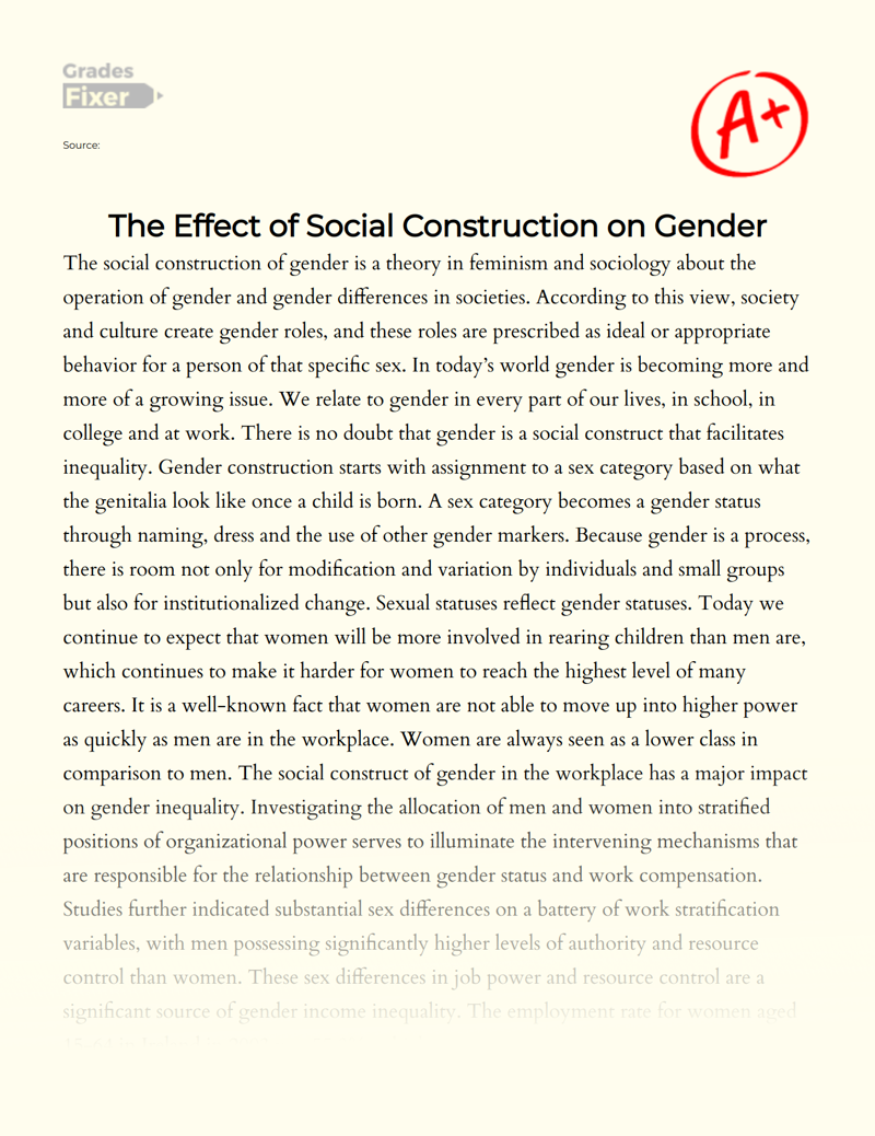 Gender is a Social Construct: Theory in Feminism and Sociology Essay