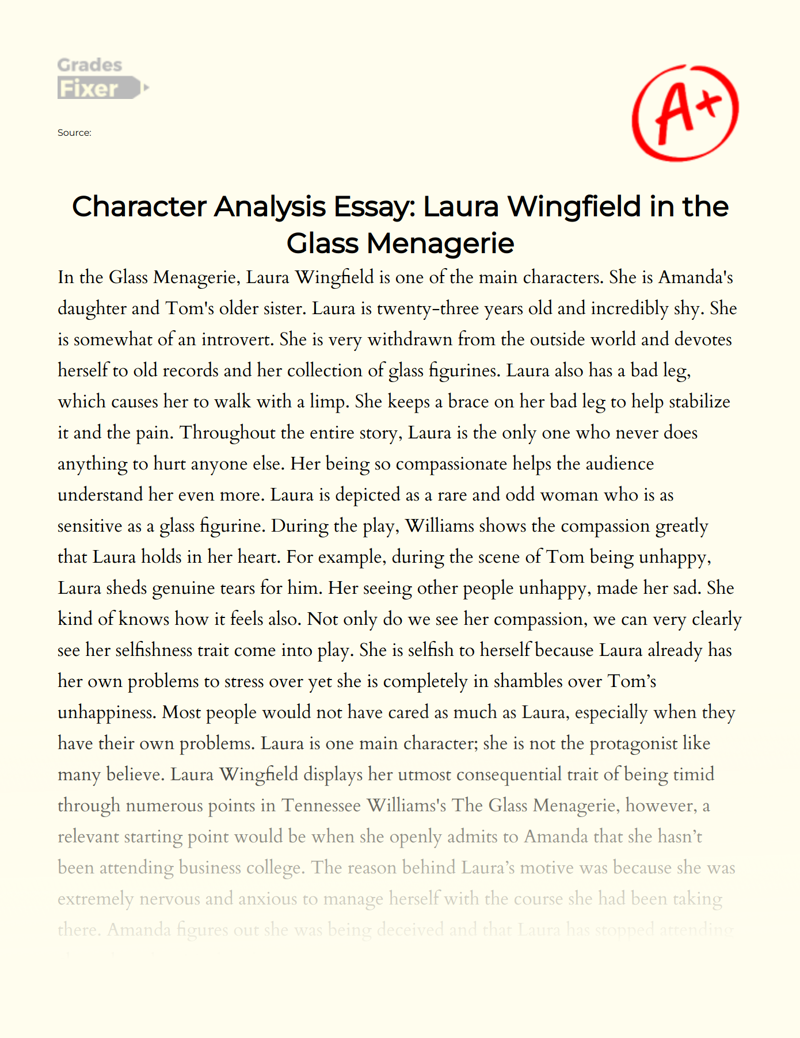 Analysis of Laura Wingfield's Character in The "Glass Menagerie" Essay