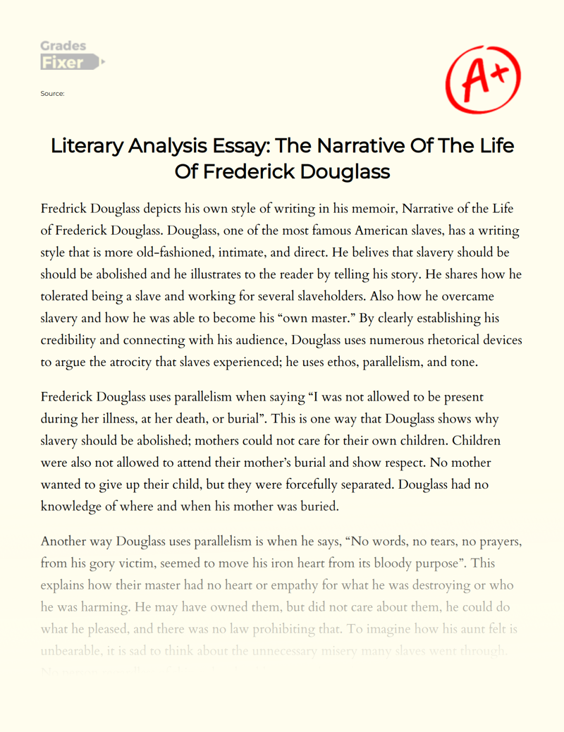 "The Narrative of The Life of Frederick Douglass": an Analysis Essay