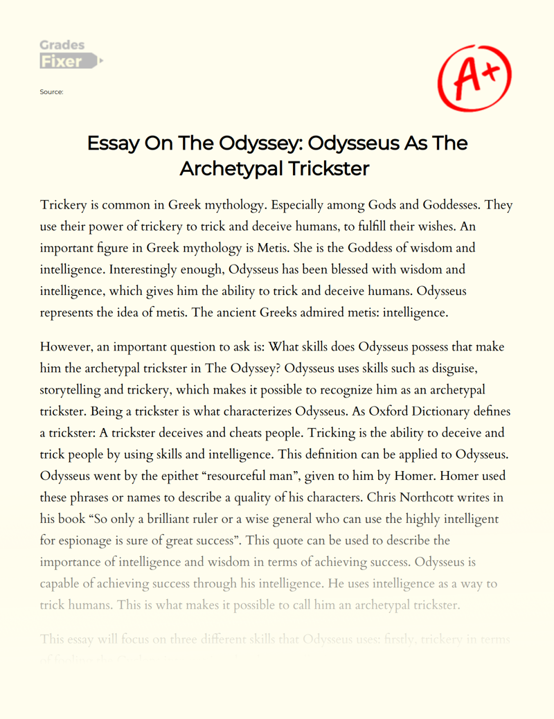 The Odyssey: Odysseus as The Archetypal Trickster  Essay