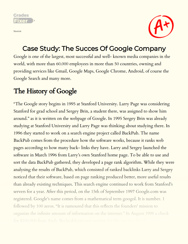 Case Study: The Succes of Google Company Essay